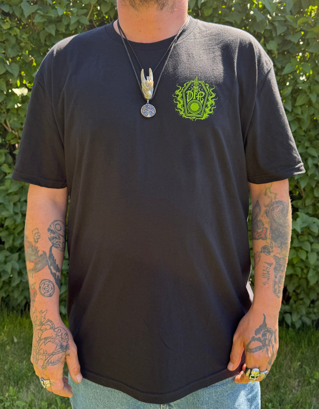 Deadfolk Prophet- Coffin Logo Back figure and text- Print T-Shirt