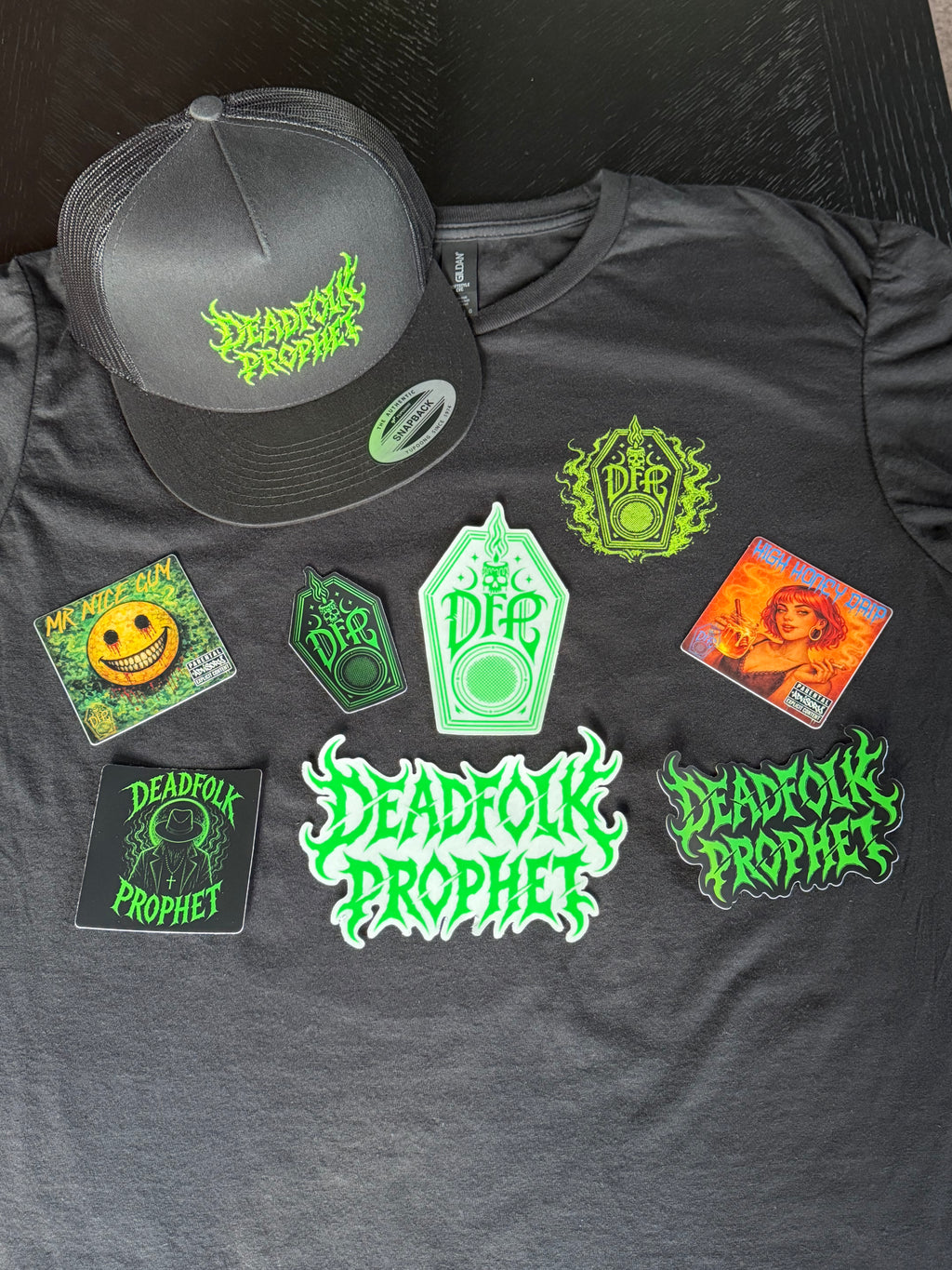 DEADFOLK STARTER BUNDLE / Silouhette Green On Black T shirt